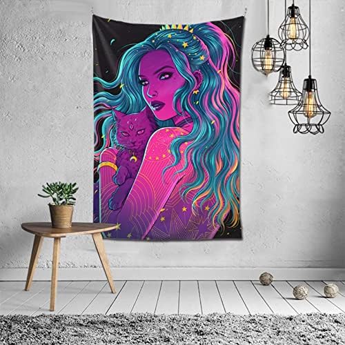 asdzx Psychedelic Aesthetic Blue Ghost Girl Tapestry For Bedroom Livingroom Dormitory Wall Hanging Decor Tapestries 40x60 inch