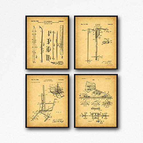 Cuadros de patentes de esquí vintage, decoración de pared para amantes del deporte invernal