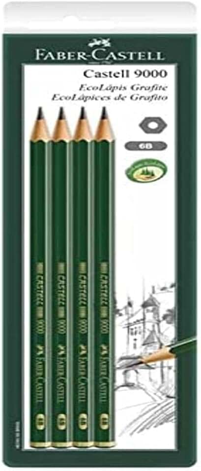 Lápis Grafite 6B, Faber-Castell, SM/C90006B, Ecolápis, Linha Castell 9000, 4 Unidades