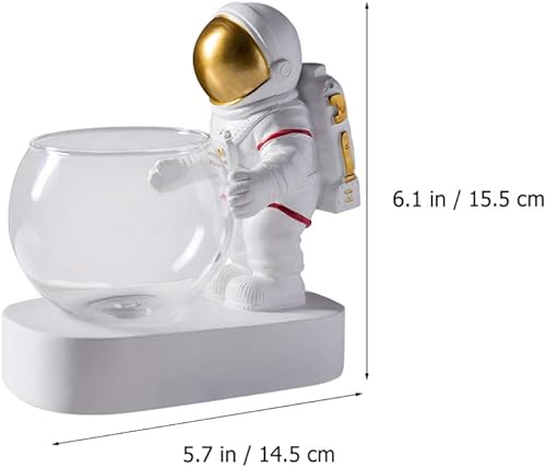 Miniatura 7 de Beaupretty Bombilla hidropónica de vidrio para macetero de astronauta dorada, jarrón de terrario, bandeja para bolígrafo, escultura de astronauta