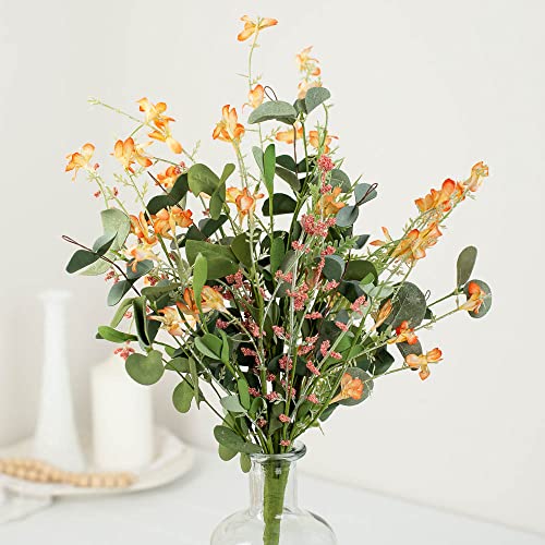 Factory Direct Craft Orange Blossom Fern and Eucalyptus Artificial Bush for Summer Displays and Flower Arrangements (Size: 21
