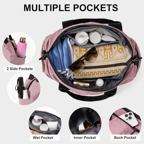 Miniatura 4 de Vllcsla Bolsa Deporte Mujer Pequeña, Bolsos Deportivo Con Bolsillo Humedo, Bolso Gimnasio, Bolsa De Viaje Resistente Al Agua, Bolsas De Fin De Semana Suave, Mochila Gimnasio Mujer, Rosa Oscuro