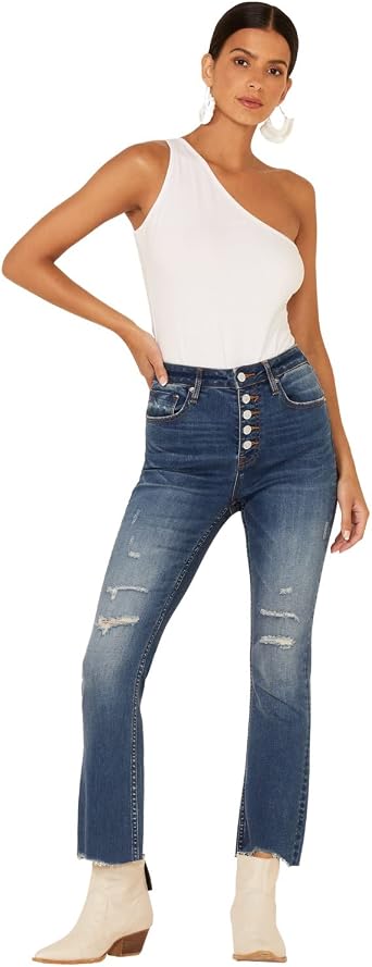 VIGOSS Womens Gwen Kick Flare Exp Button Front