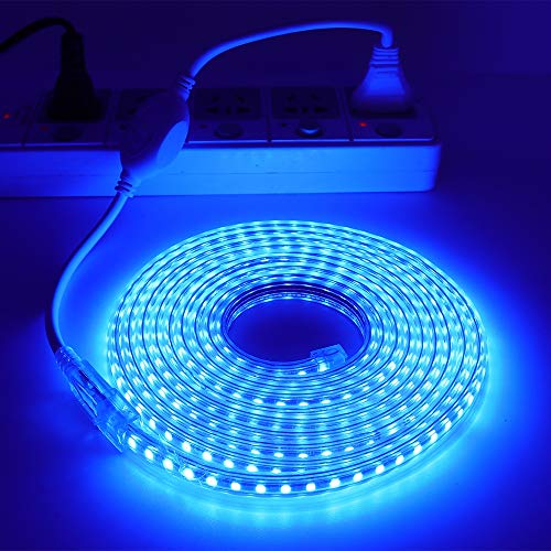 GQL Mains Powered LED Strip Blue, 5m Flexible SMD 2835 LED Rope Light Ribbon for Home Commercial Decoration, Ceiling/Kitchen/Cupboard/Corridor/Garden Lighting