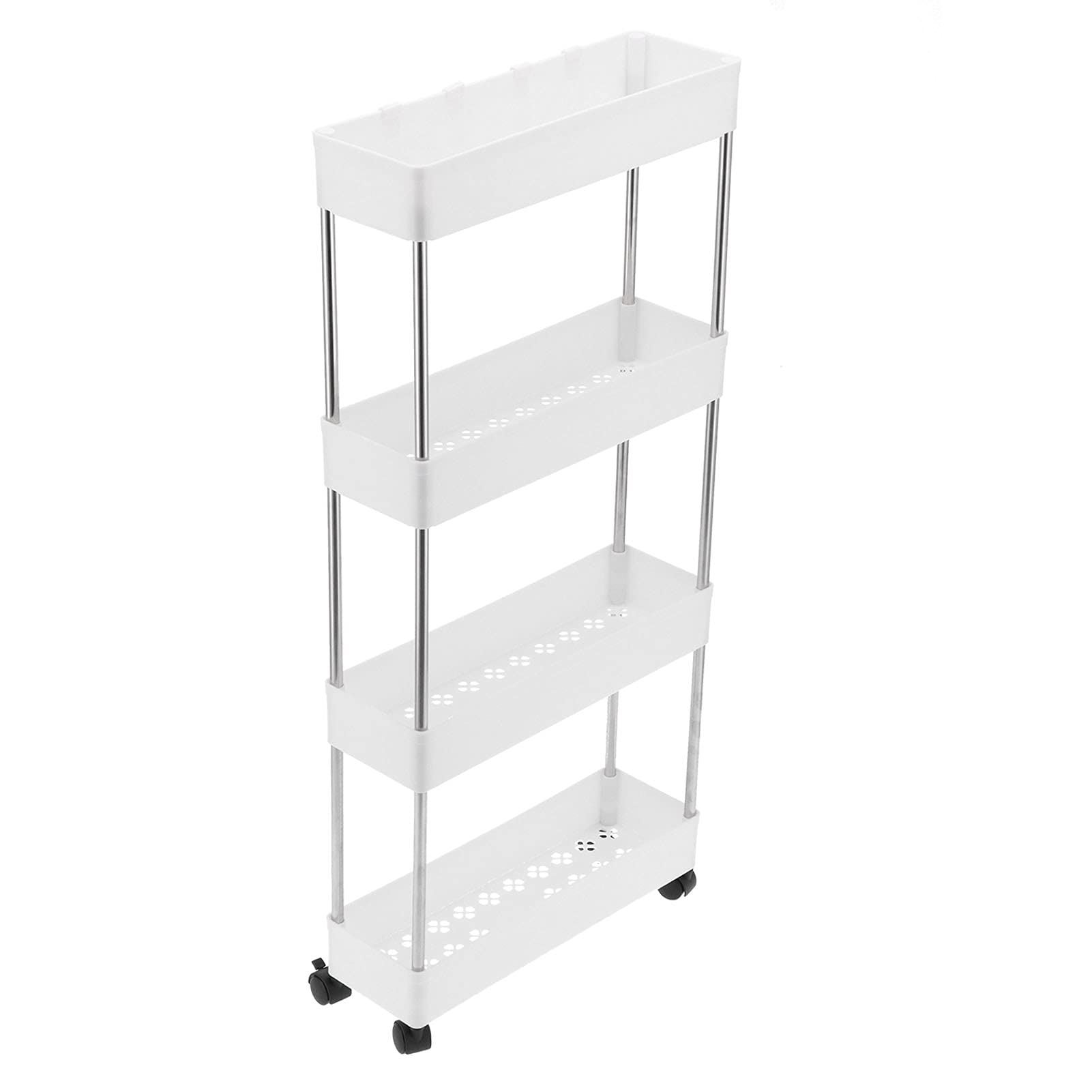 XHTLLO Movable Kitchen and Bathroom Storage Rack, Robust Stainless Steel and Plastic Shelf for Home and Office