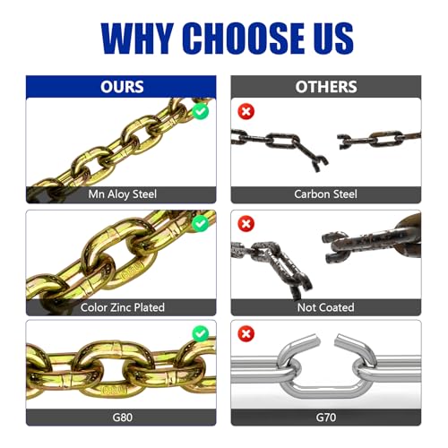 image for SALIFTFE 5/16 Chain Trailer Chains with Hooks, Grade 80 Tow Log Chain 