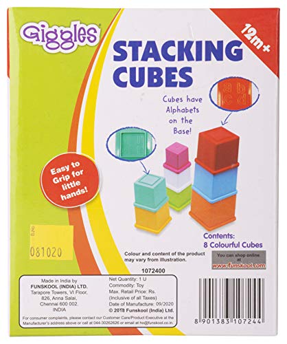 Image of Giggles Nico The Giraffe Pull Along Toy Head Bobs Tail Wags Walking & Funskool Plastic Stacking Multicolored Cubes& Funskool Digger The Dog Pull Along Toy