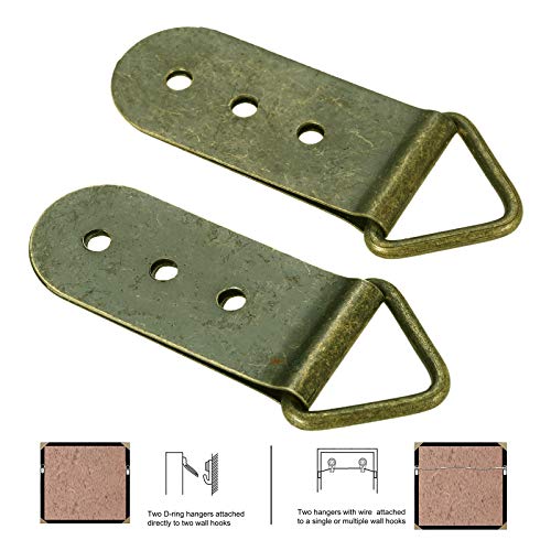 Image of dophee 20Pcs D-Ring Photo Picture Frame Hooks, Antique Bronze Triangle Wall Hanging Hooks Hanger for Oil Painting Mirror Frame with Screws