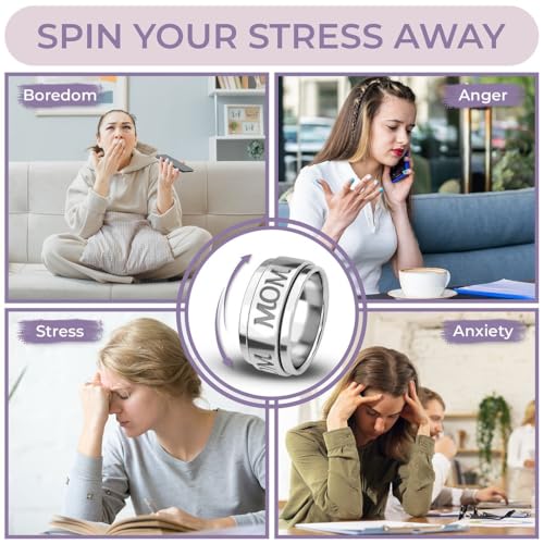 Shop LC Mom Spinner Anxiety Rings for Men Women 925 Sterling Silver Jewelry Wedding Band Stress Relief Birthday Size 10 Birthday for Women Christmas Gifts - Thumbnail 3