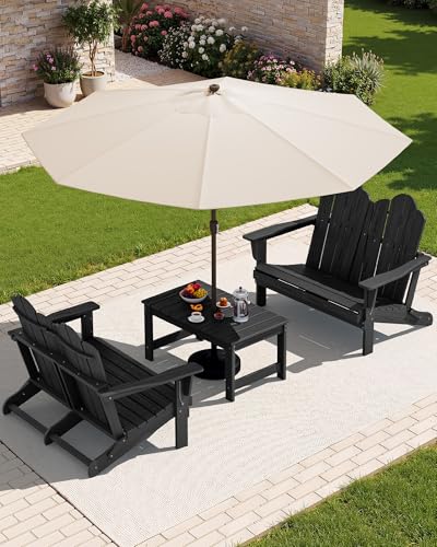 Image of SERWALL HDPE All-Weather Folding Adirondack Bench Set of 2, Black
