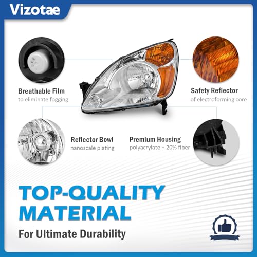 Image of Headlights Assembly for 2002 2003 2004 Honda CR-V Chrome Housing | Halogen Headlamp Replacement, High /Low Beam W /Bulbs, Driver & Passenger Side