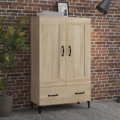 mzdioop Aparador de madera de roble Sonoma, 70 x 31 x 115 cm, con 2 compartimentos y cajón, mueble de cocina, muebles de salón para almacenamiento elegante y diseño moderno