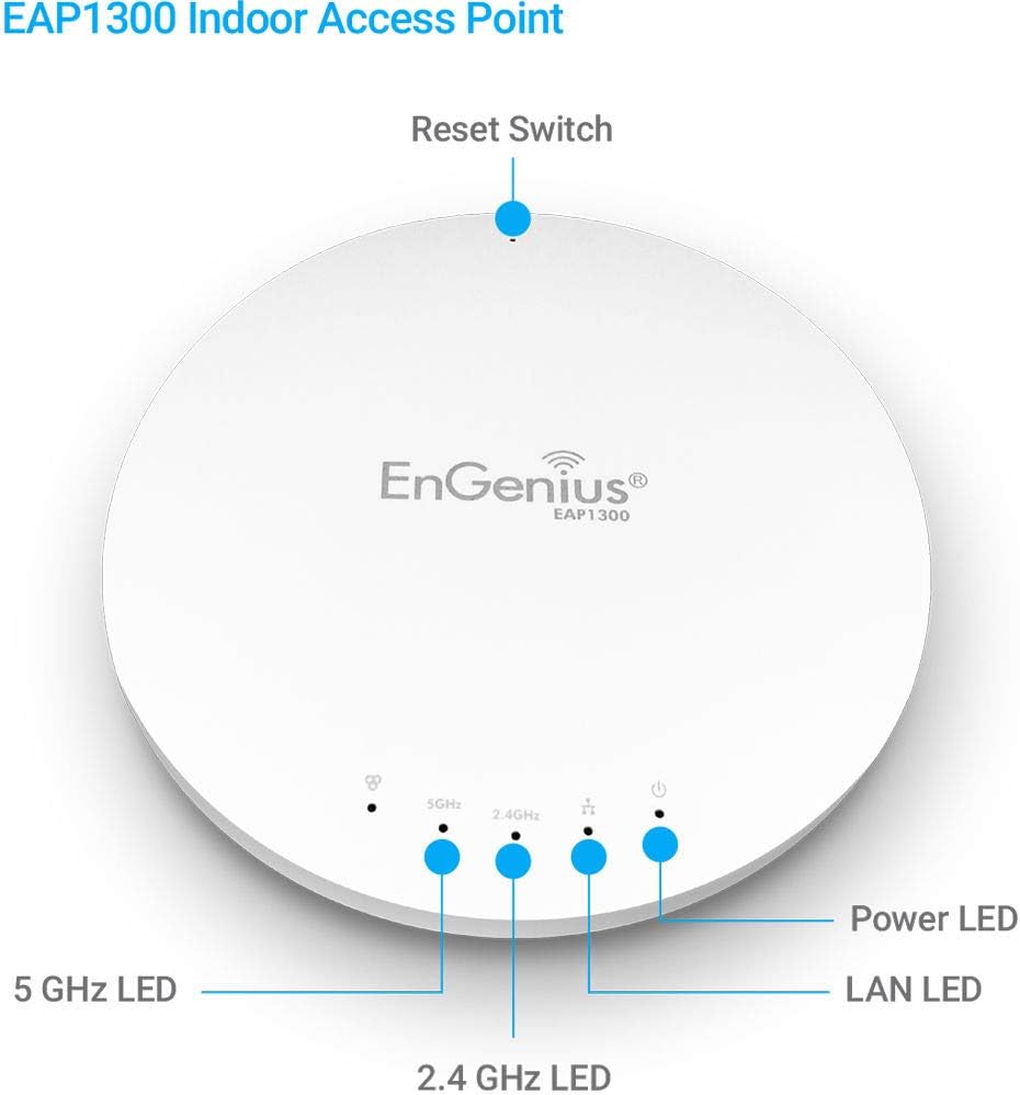 EnGenius Technologies EAP1300 Wi-Fi 5 (802.11ac Wave 2) 2x2 Managed Indoor Wireless Access Point Features Quad-Core Processors, MU-MIMO, High Powered 23dBm, GigaE Port (Mounting Kit Included) : Everything Else