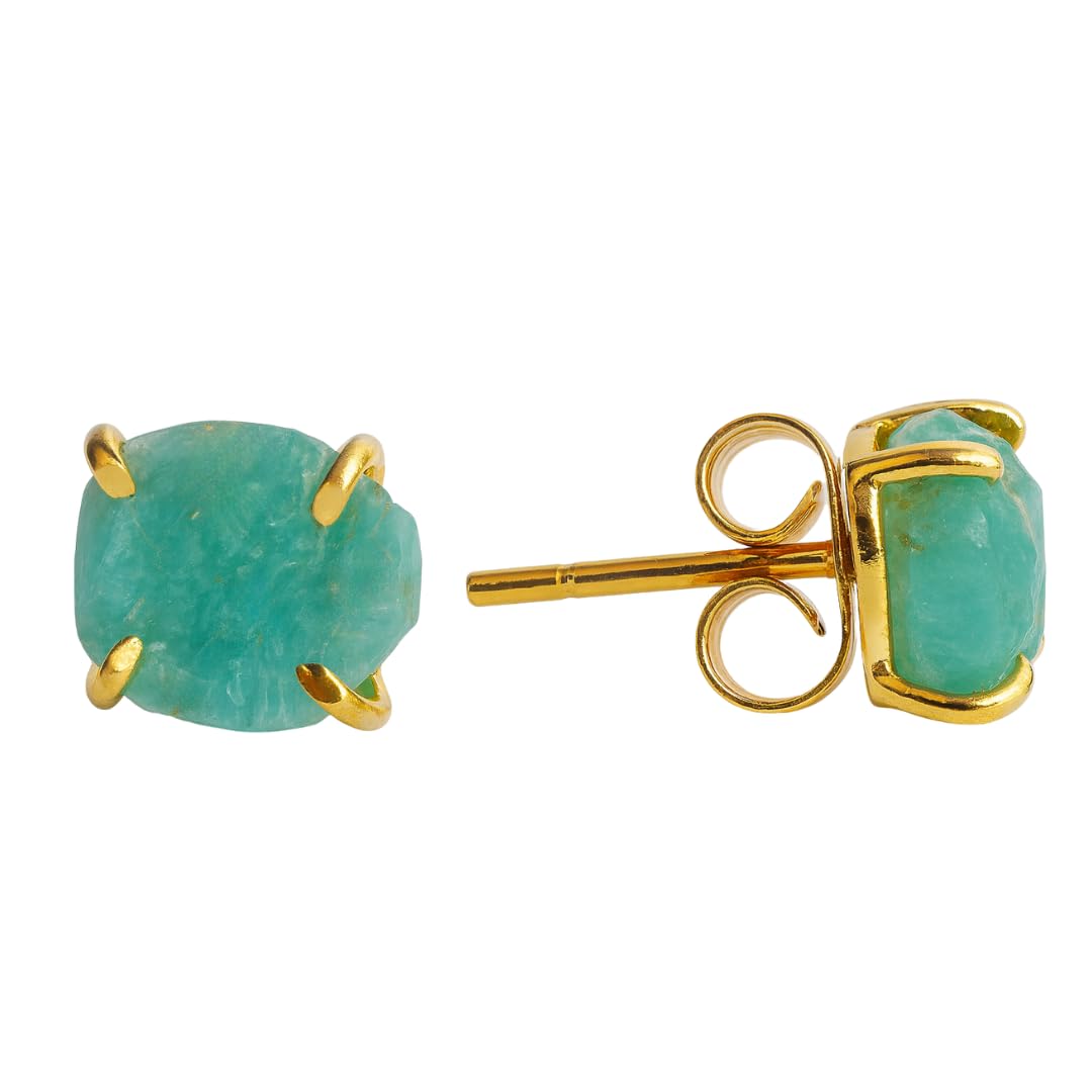 Gempires Natural Raw Gemstone Stud Earrings for Women | Handmade Raw Crystal Prong Setting Earrings | Hypoallergenic Gold Plated Minimal Studs | Unique Gift Jewelry for Her (Multiple Gemstone Options)