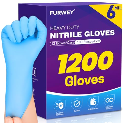 Heavy Duty Disposable Nitrile Exam Gloves 6 mil 1200 Count Gloves Blue Latex-Free,Food-Safe, Powder Free, Non-Sterile