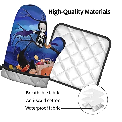Halloween Ghost Pumpkin Print Oven Mitts Pot Holders Sets Heat Resistant Non Slip Kitchen Gloves Hot Pads For Cooking Bbq Baking Grilling #TOP3
