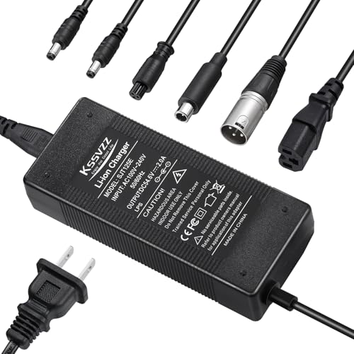 Kssvzz 54.6V 2A Fast Battery Charger with 6 Plugs - Universal Replacement Charger for 48V Lithium Battery Compatible with Jetson Gotrax Razor Ninebot Segway Swagtron Hiboy