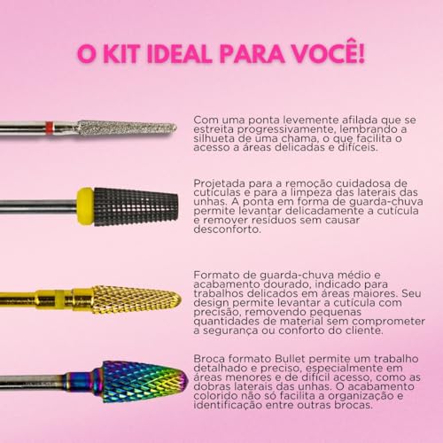 Kit 4 Brocas Tungstênio Bullet 720 Umbrella Unhas de Gel