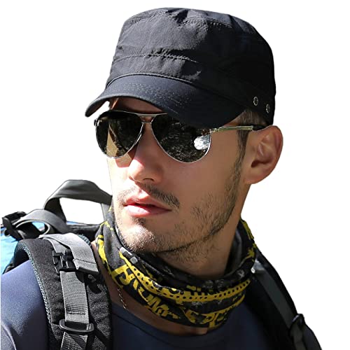 Pyrafox Herren wasserdichte Armee-Kappe, Kurze Krempe, atmungsaktiv, Militärkappe, verstellbar, Klassische Baseballkappe, EUNS90-Black, Einheitsgröße