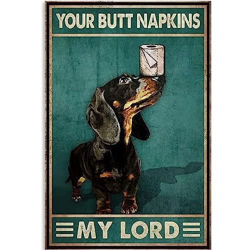 Cartel de metal de perro salchicha y papel higiénico, divertido póster para cafetería, sala de estar, cocina, baño, decoración de pared, placa de regalo, 8 x 12 pulgadas