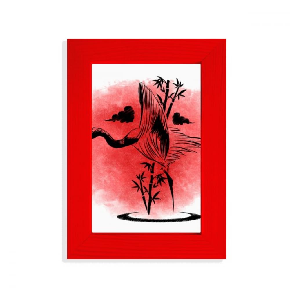 Cadre photo rouge style japonais grue en bois de qualité