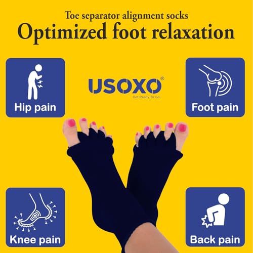Image of Foot Alignment Socks I Cotton Finger Toe Separator I Easing Bunion Hammertoe and Arthritis Pain Relief I Improving Posture & Increasing Flexibility I Free Size for Office Yoga Men & Women (Navy)