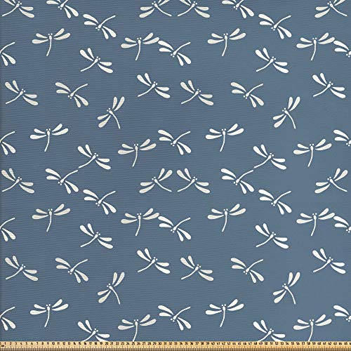ABAKUHAUS Libélula Tela por Metro, Estilo Japonés Naturaleza, Decorativa para Tapicería y Textiles del Hogar, 1M (148x100cm), Azul De La Pizarra Blanca