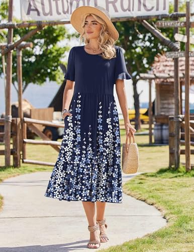 Image of Zeagoo Womens Summer Dresses 2026 Casual Midi Dress Flowy Sundress Ruffle Short Sleeve Tiered Dresses A Line Boho Dress