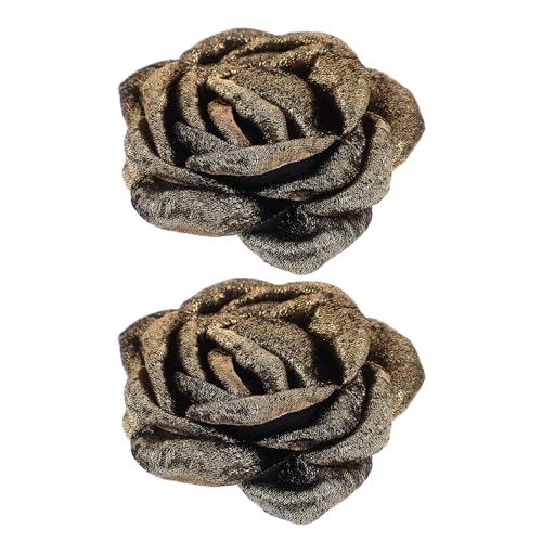 JEWEDECO Adornos para Zapatos Mujer Hechos a Mano, Clips Decorativos de Flores Satinadas Borde Quemado, Par de Accesorios Ajustables en Color Dorado Antiguo, Ideales para Bodas y Eventos