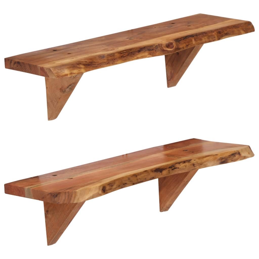 Wall Shelf Set of 2 Natural Solid Acacia Wood Floating Shelves 7 9x23 6x7 1 inch Rustic Wall-Mounted