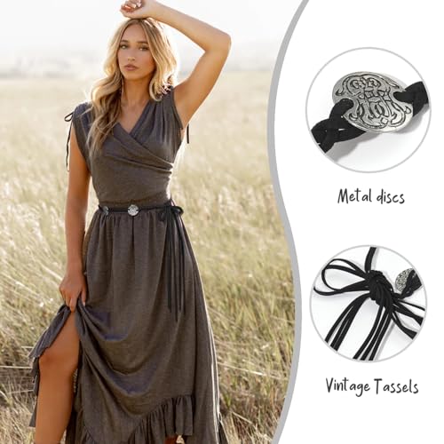 Women's Boho Braided Waist Belt Bohemian Woven Belt with Vintage Tassels for Dresses2