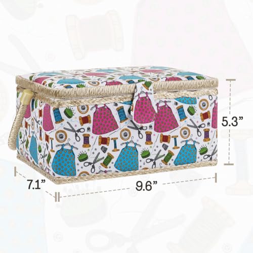 Large Sewing Box with Accessories Sewing Kit Organizer and Storage with Complete Sewing Tools - Wooden Sewing Basket with Removable Tray and Tomato Pincushion for Sewing Mending - Blue - Thumbnail 7