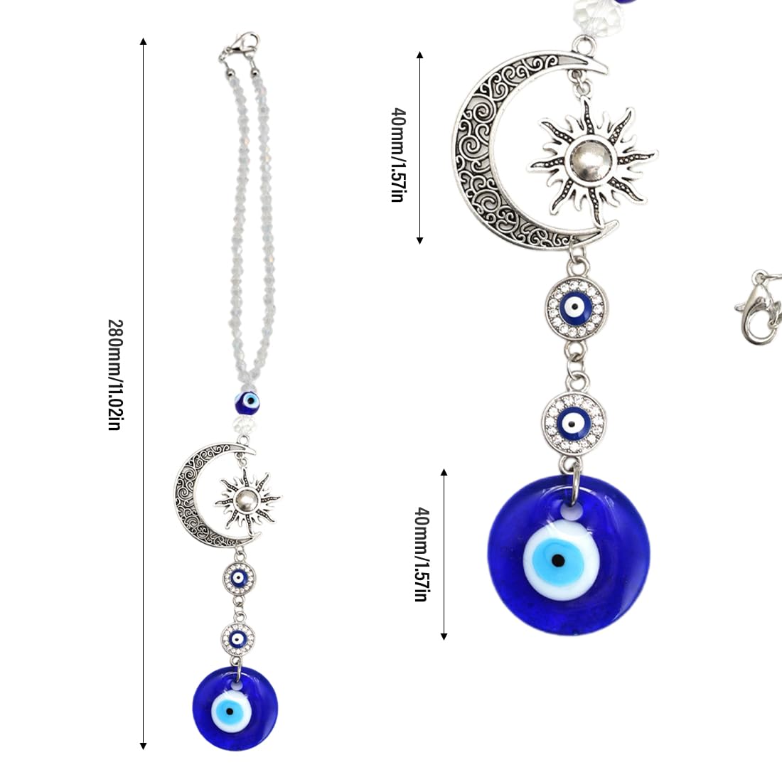 Ornamento da appendere per auto, Occhio turco, occhio blu malvagio per specchietto, Occhio Turco Cristallo, Amuleto Buona Fortuna, malocchio decorazione per auto
