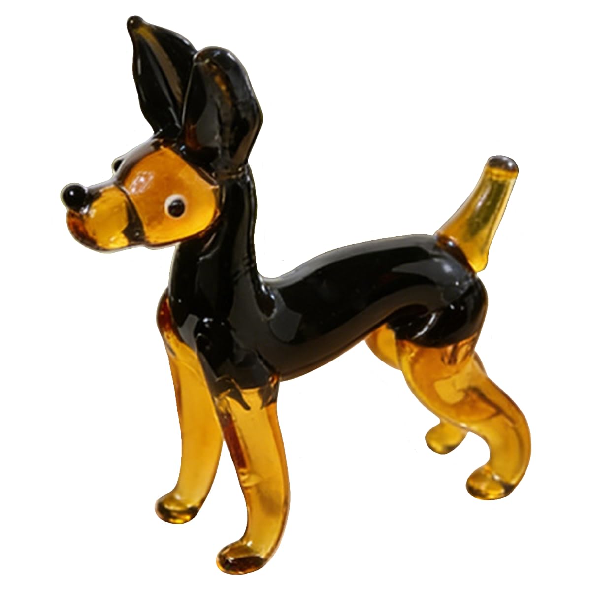 ZDHC Cute Doberman Dog Figurine Art Hand Blown Glass Puppy Sculpture Collectible Animal Crystal Ornaments for Centerpiece Home Office Display Decor Craft