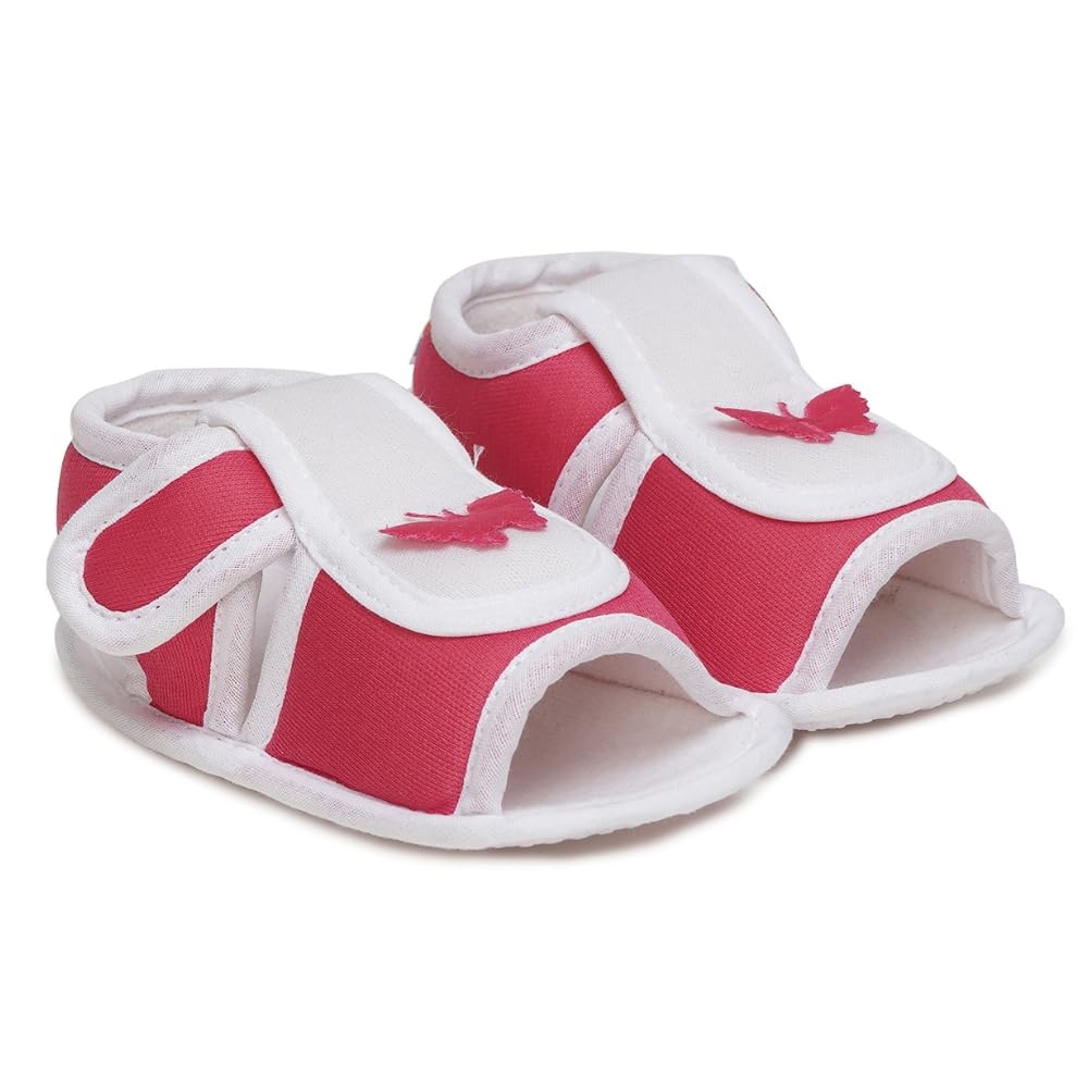 6 To 12 Months Baby Girls Cute Soft Cotton Pre-Walker Hook & Loop Sandal Booties (Rani Pink)-BT4453-image-17