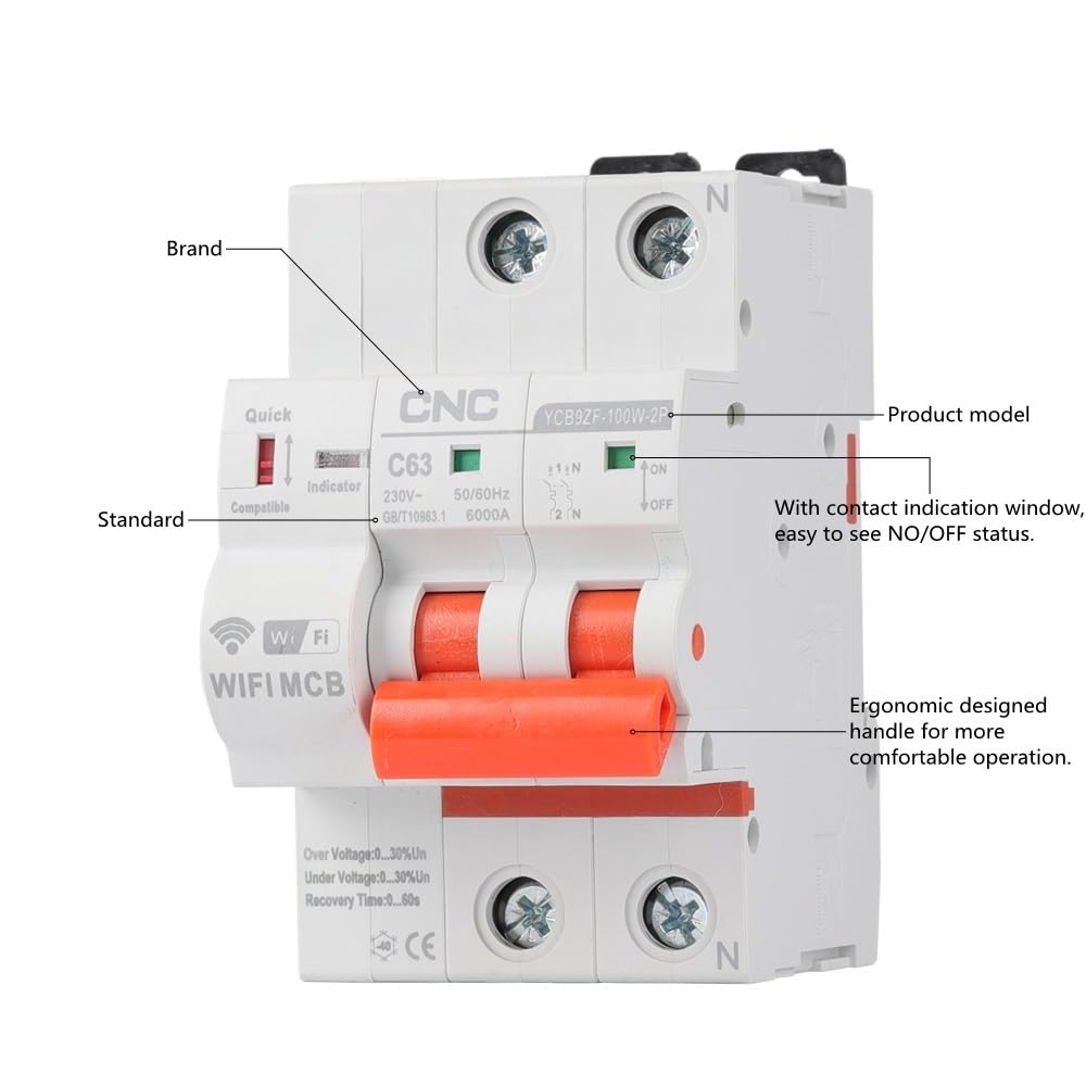 Diferencial Auto Rearmable Interruptor de circuito riel con temporizador y control remoto, interruptor inteligente automático(1P,63A)