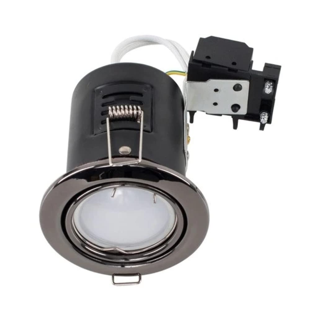 MiniSun | Fire Rated Black Chrome Tiltable GU10 Recessed Ceiling Downlight | Downlights & Home Improvements Essential | Mains Wired