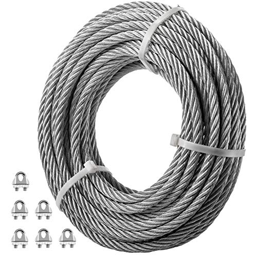 VEVOR Galvanized Steel Cable, 3/8'' Aircraft Cable, 49ft Galvanized