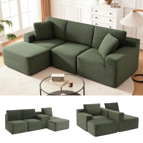 Image of Modular Sectional Sofa, Green Boneless Couch for Living Room
