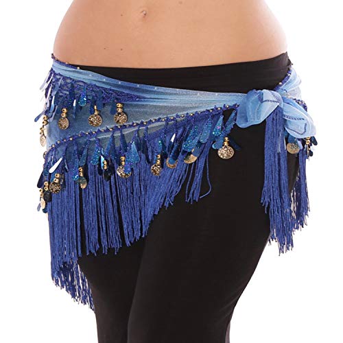 Image of VRITRAZ Women's Chiffon Belly Dance Hip Scarf Waistband Belt Skirt Mixed Colors Sequence Beads and Coins