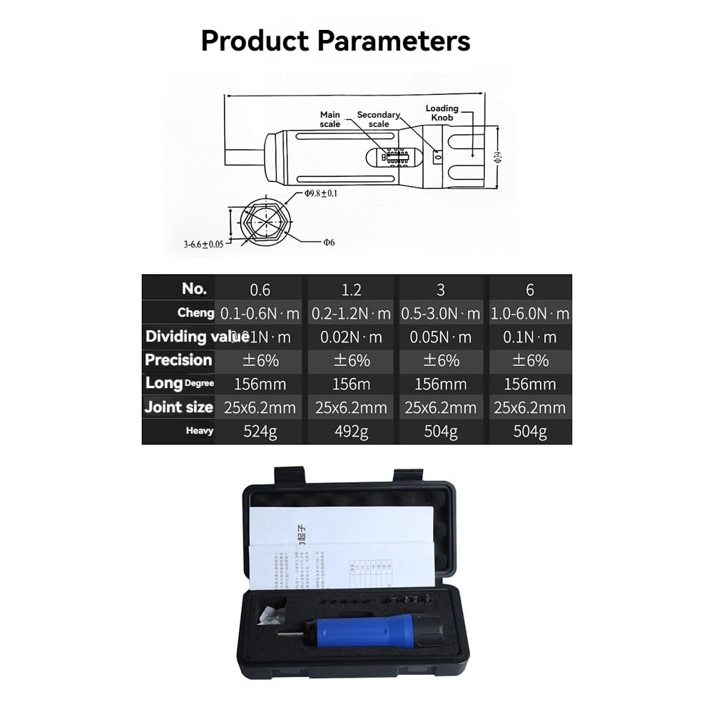 Cacciavite Dinamometrico Regolabile Preimpostato con Display Digitale con Attacco da 1/4 Pollice, 4 Punte Incluse Nella Confezione, Set di Coppia per da 0,1 A 0,6 Nm
