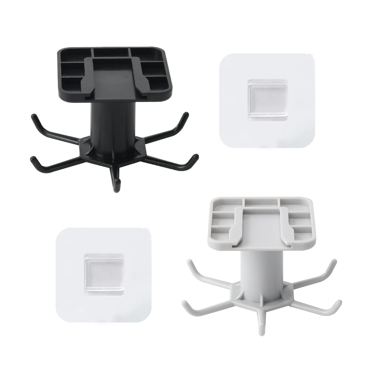 TIMJJG 2 ganchos para utensilios de cocina, gancho giratorio de 360°, barra de suspensión para colgar, sin taladrar, adecuado para cocina, baño (negro, gris)