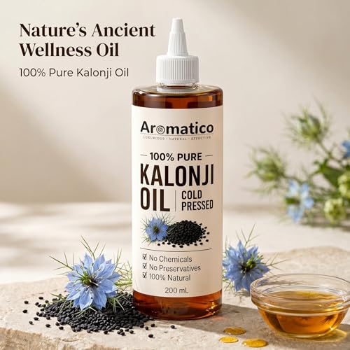 Image of AROMATICO Kalonji Oil for Hair Growth & Skin - Black Seed Oil for Hair Fall, Scalp Health & Hair Thickening | Nigella Sativa Hair Oil | 200ml