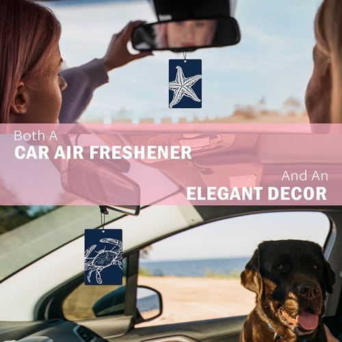 Image of Coastal Beach Car Air Freshener 4Pcs, Navy Blue Starfish Octopus Crab Beach Air Freshener for Car Interior Closet Drawer Books, Ocean Coastal Beachy Car Mirror Decor Hanging