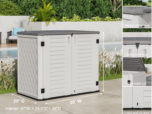 Image of ZZM 4x2.5 FT Outdoor Storage Shed, Resin Waterproof Storage Cabinet for Garden Tools with Lockable Lid,Latch (White)