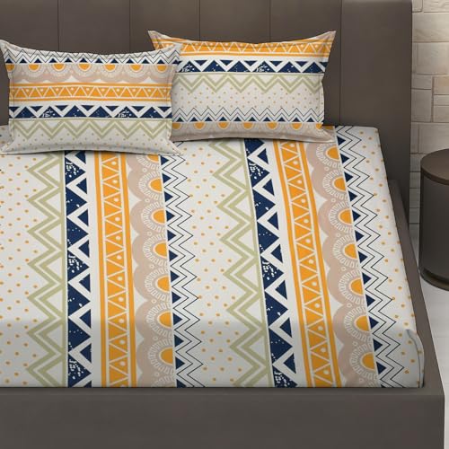 Image of IVAZA 240 TC Soft Ezyption Cotton Floral Print King Size Bedsheet - with 2 Pillow Covers, Hypoallergenic, Brethable, (Size-Size- 90 x 90 Inch | Zig Zag White