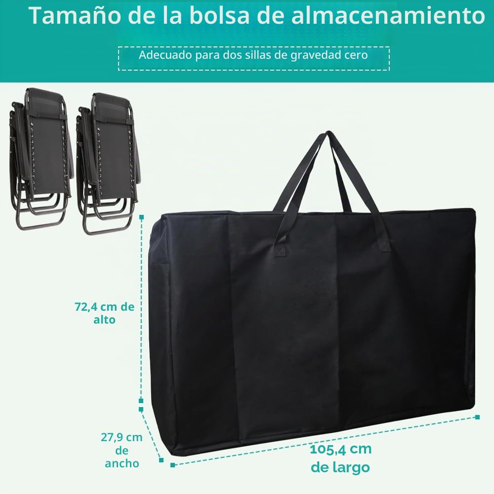 Bolsa de almacenamiento grande para silla de jardín, 105 x 73 x 28 cm, resistente, 600D, reclinable, plegable, para playa, salón, camping, patio, chaise longue, bolsa de viaje extra grande, color