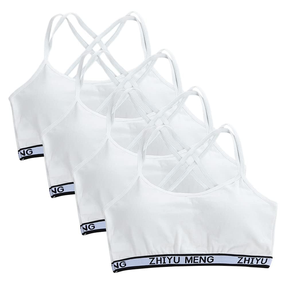 Streamzio Training Bras for Girls 9-14 Years Old, 4 Pack Girls Sports Bra Cotton Spaghetti Strap Girls Bras with Pads
