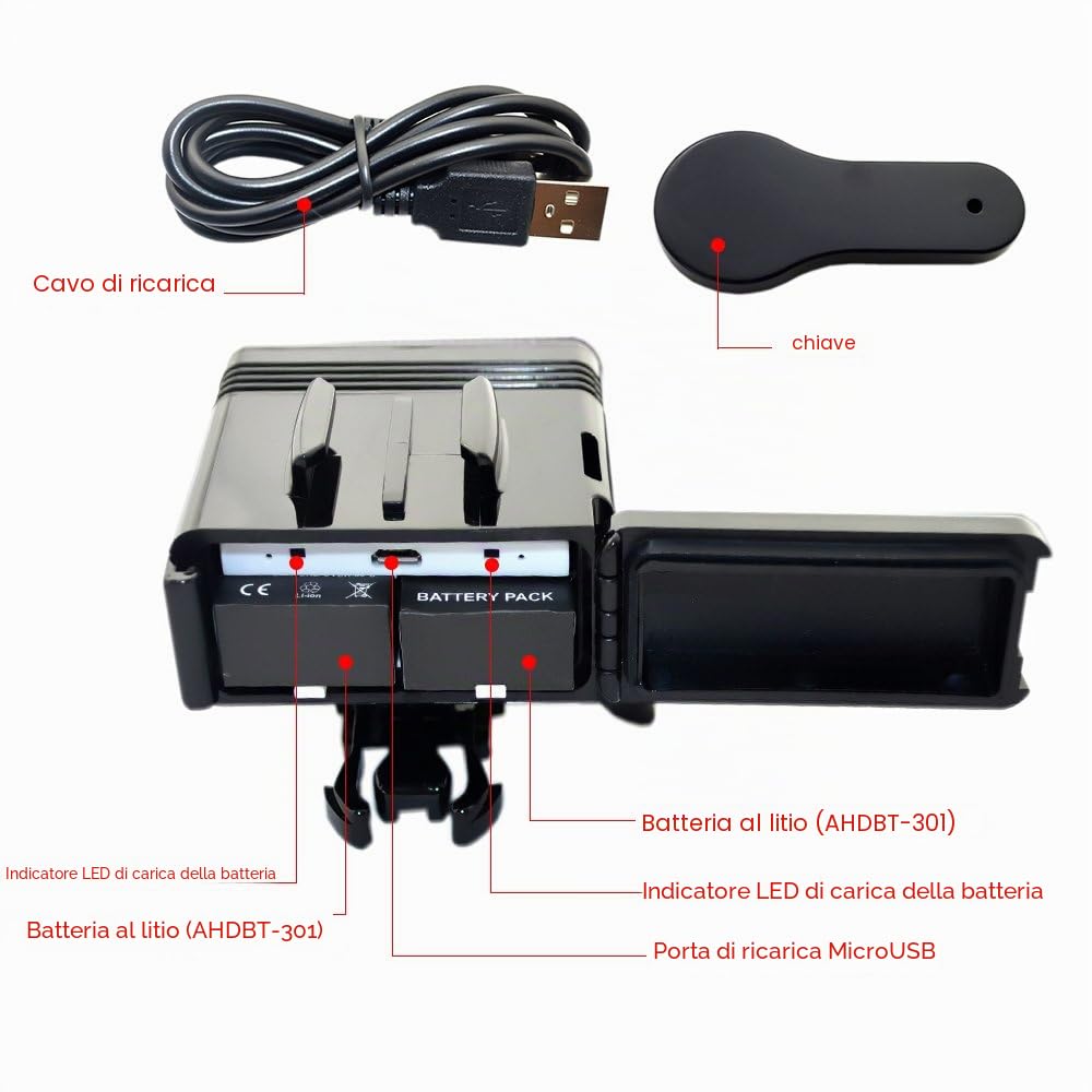Suptig luce di riempimento a LED con doppia batteria, ad alta potenza, impermeabile, dimmerabile, per immersione, compatibile con GoPro Hero 13/Hero 12/ Hero 11/Hero 10/Hero 9/8/7/6/5/4/3/3+ AKASO