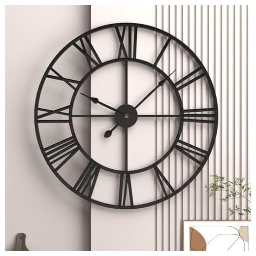 20” Mute Retro Wall Clock, Roman Numerals Art Creative Clock Vintage Silent Metal Clock Industrial Gear Clock, Indoor Black Non Ticking Large Round Decorative Clock for Living Room, Kitchen, Home